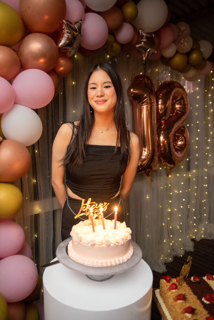 teen girl birthday party poses in front of camera